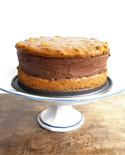 Chocolate Cheesecake with a Peanut Butter Cake Crust