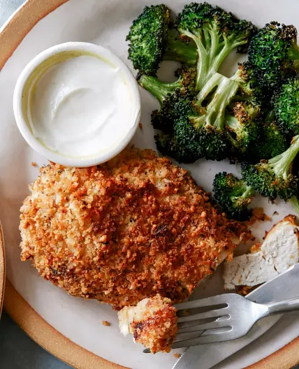 Healthy Air Fryer Parmesan Chicken with Broccoli