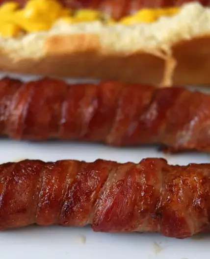 Air Fryer Bacon Wrapped Hot Dogs
