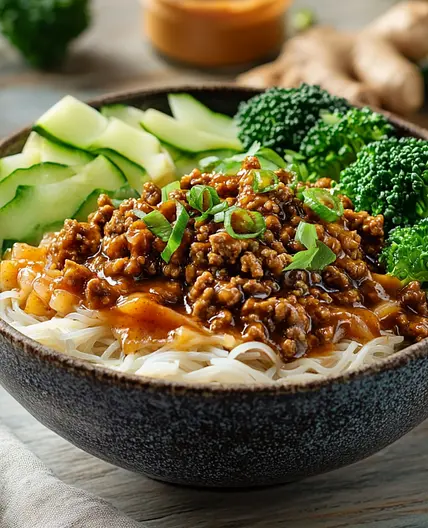 Savoury Ginger and Peanut Butter Beef Bowl