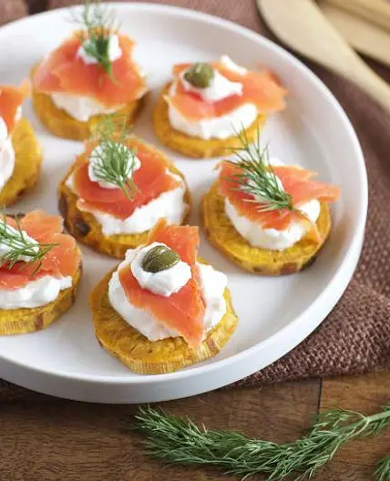Slices of Sweet Potato with Smoked Salmon