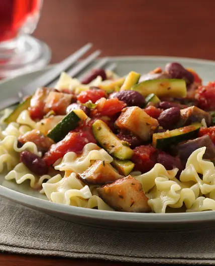 Eggplant and Zucchini with Pasta in a Greek Red Sauce