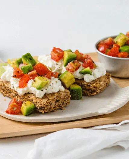 Avocado, cottage cheese, tomato spread