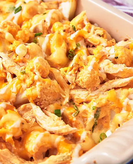Buffalo Cauliflower Chicken Casserole