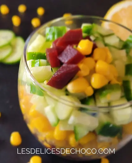 VERRINE BETTERAVE, MAÏS ET CONCOMBRE