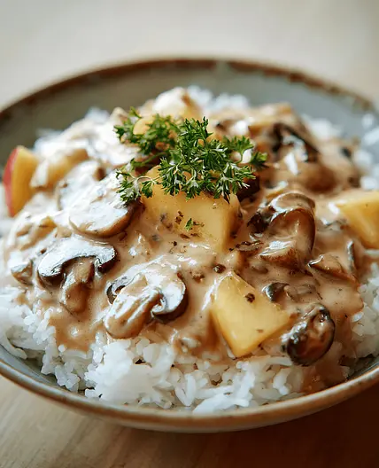 Pilzsauce mit Apfelstücken