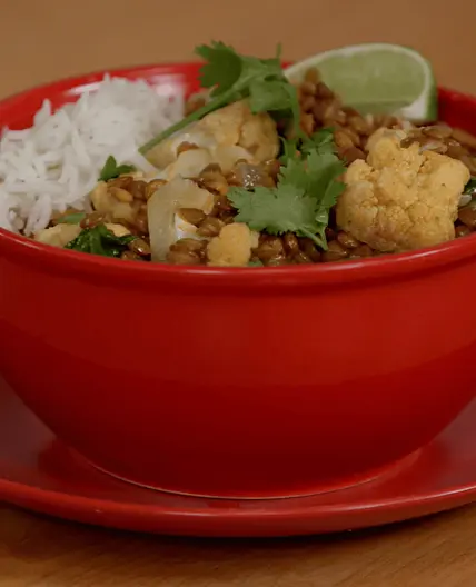 Coconut Lentil Curry With Cauliflower & Spinach
