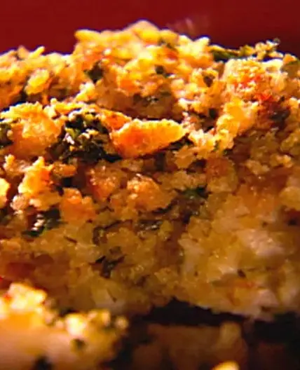 Baked seabass with homemade garlic butter and herb bread crumb topping