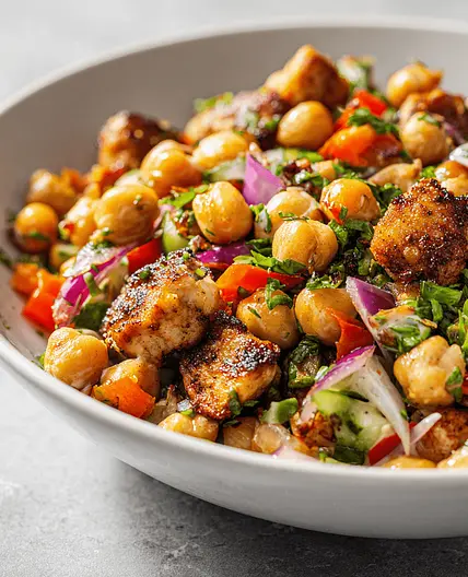 Gemischter Kichererbsensalat mit Tahini-Dressing