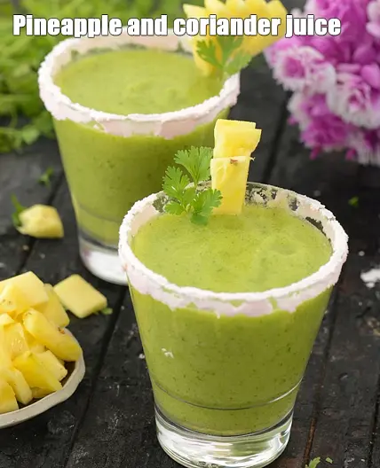 pineapple coriander juice recipe | Indian pineapple ginger juice | healthy pineapple ginger coriander juice |