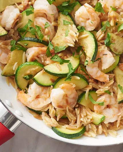 Lemon-Garlic Shrimp Orzo Skillet