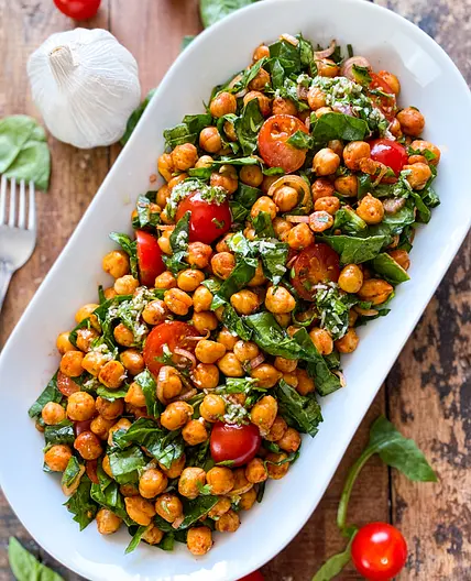 Spinach Salad with Spiced Chickpeas