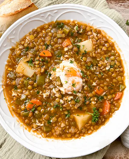 Spanish Lentil Stew with Eggs