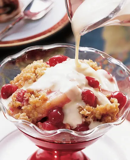 Apple-Cranberry Crisp with Eggnog Sauce