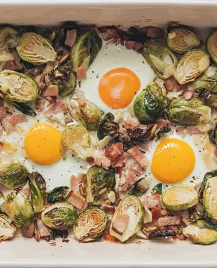 Sheet Pan Brussels Sprouts Egg Hash
