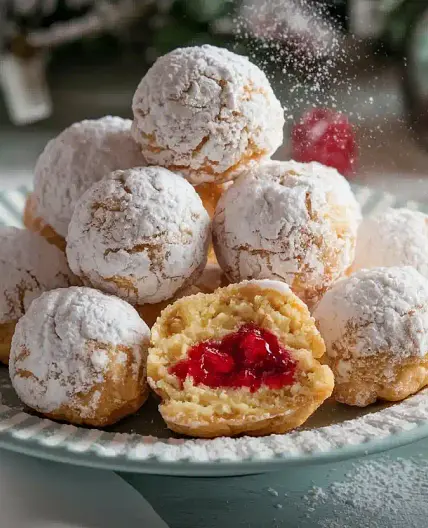 Raspberry Almond Snowball Cookies