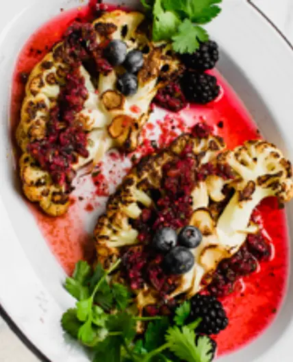 Roasted Cauliflower Steak with Mixed Berry Salsa Verde