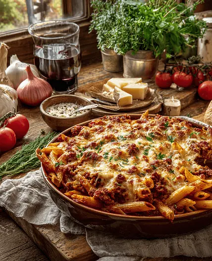 Amazing Baked Penne With Minced Lamb in a Herb Tomato Sauce