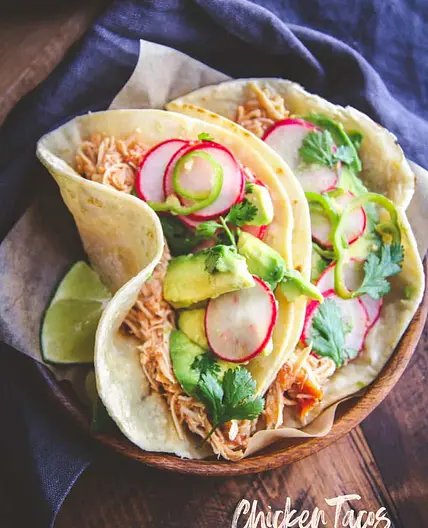 Slow Roasted Chicken Tacos with Radish Slaw