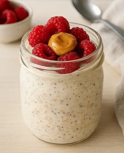 Gesunde Overnight Oats (Meal Prep & 110 kcal p.P.) – Himbeere, Erdnussbutter & Vanille