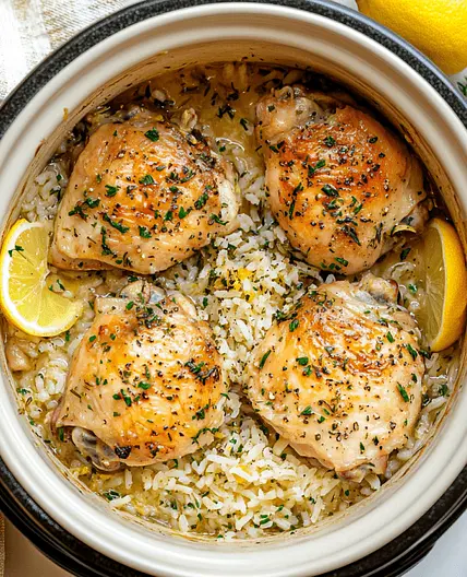 Slow Cooker Lemon Herb Chicken and Rice