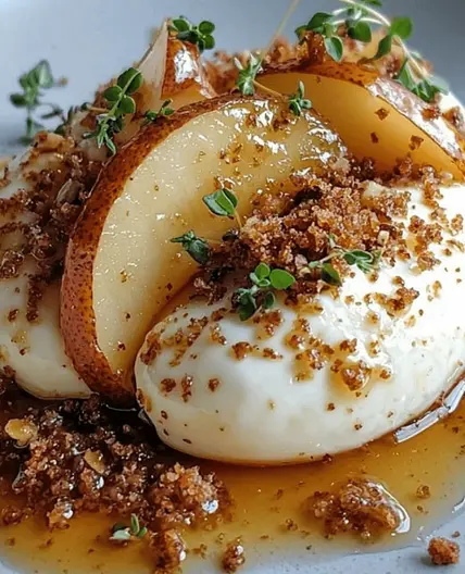 Burrata sur poires rôties au sirop d'érable & crumble de spéculos salé