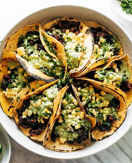 Smoky Beans and Greens Tacos with Aji Verde