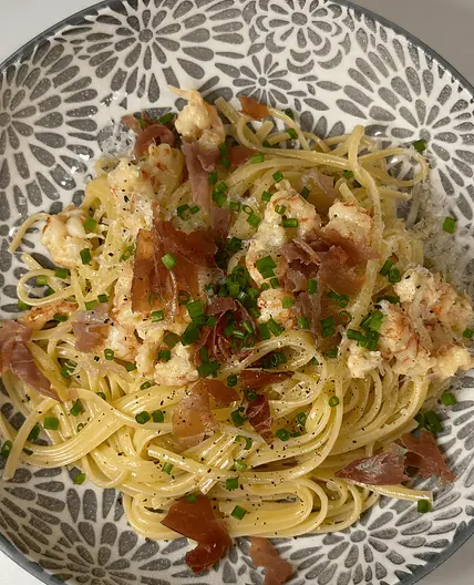 Lobster and Truffle Oil Pasta with Crispy Prosciutto Crumbs