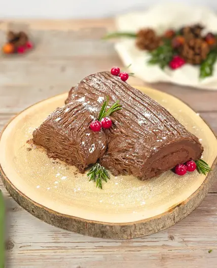 Keto Chocolate Yule Log Cake with Cottage Cheese
