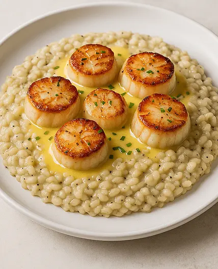 Scallops with Lemon Beurre Blanc and Truffle Parmesan Risotto
