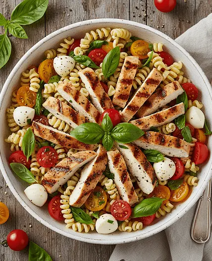 Grilled Chicken Caprese Pasta Salad
