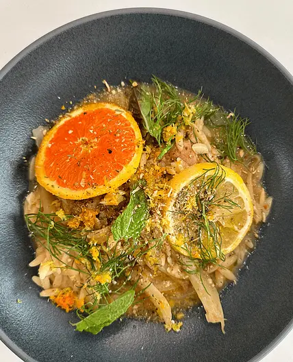 One Pan Citrus Fennel Chicken Thighs and Orzo