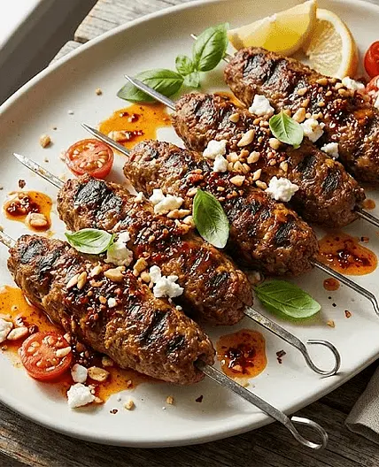 Mediterranean Minced Beef Kebabs with Tomato-Chile Oil