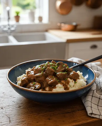 Beef tips with gravy and mushrooms
