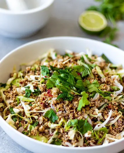 Authentic Vegan Thai Larb Salad with Tofu & Mushrooms