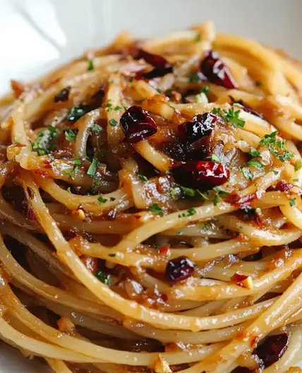 Caramelized Onion Pasta with Chilli Oil