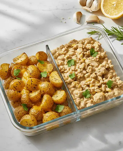 HIGH PROTEIN CREAMY GARLIC TURKEY & POTATOES