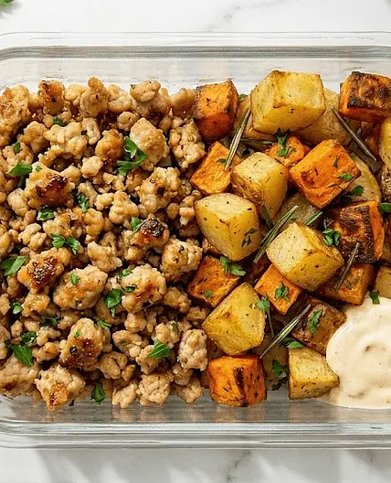 High-Protein Garlic Herb Turkey Bites & Roasted Potatoes