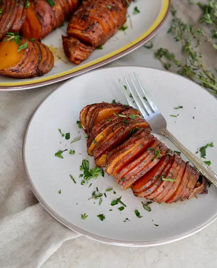 Whole30 Hasselback Sweet Potatoes