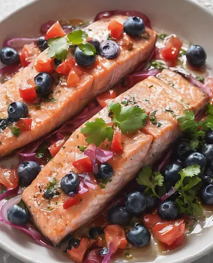 Baked Salmon with Blueberry Salsa