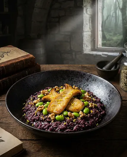 Imperial Black Vitality Risotto with King Trumpet & Aged Garlic