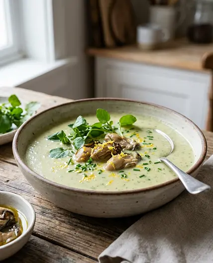 Telomere-Support Creamy Watercress & Smokey Oyster Chowder