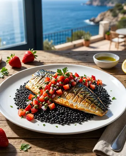 Senolytic Seared Mackerel with Fisetin-Rich Strawberry Caper Salsa
