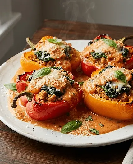 Stuffed Peppers with Tomato Basil Cream Sauce