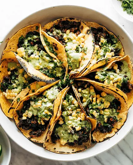 Smoky Beans and Greens Tacos with Aji Verde