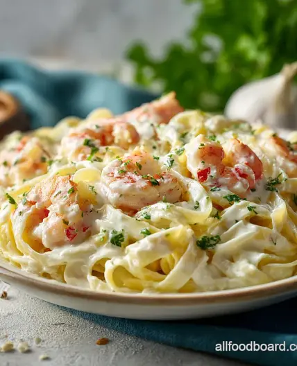 Creamy Shrimp Fettuccine Pasta with Homemade Alfredo Sauce and Garlic