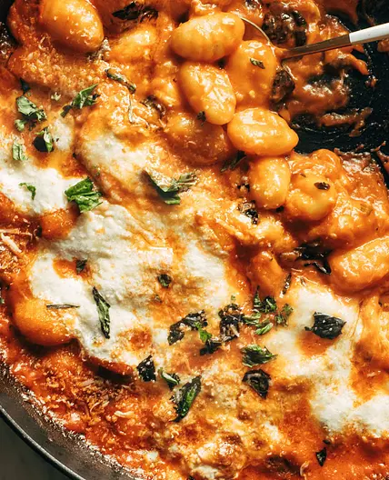 Three Cheese Baked Gnocchi with Spinach