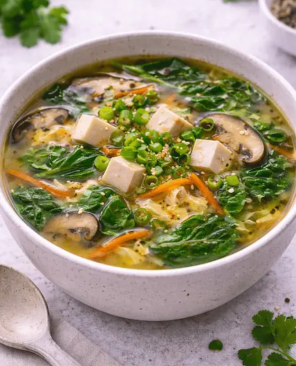Ginger-Miso Spring Green & Egg Drop Soup