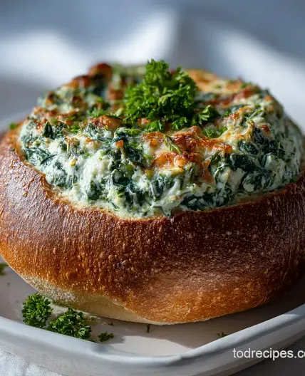 Spinach Dip in a Bread Bowl: Chilled & Creamy