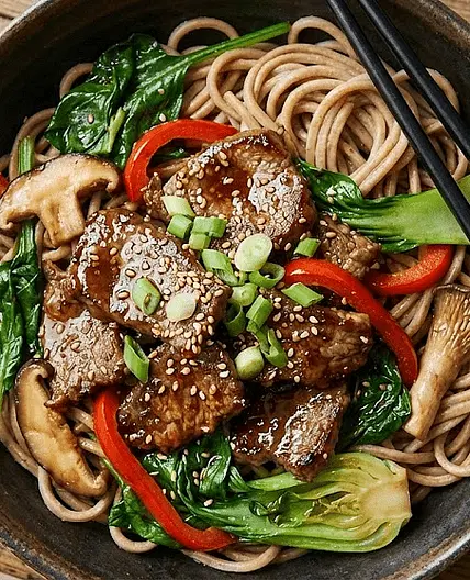 Healthy Mongolian Beef with Noodles